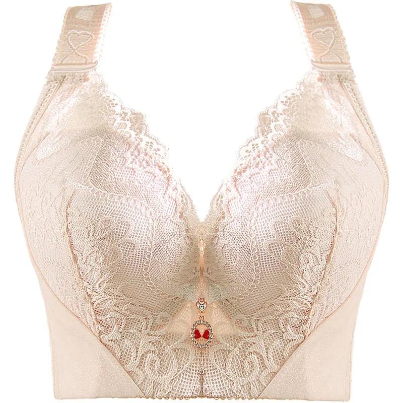 Plus Größe Sexy Push-Up Bh 34-46 CD Tasse Stickerei Spitze Bhs Frauen Versammelt Bralette für Große Brust büstenhalter Weibliche Dessous Top 50/115D beige