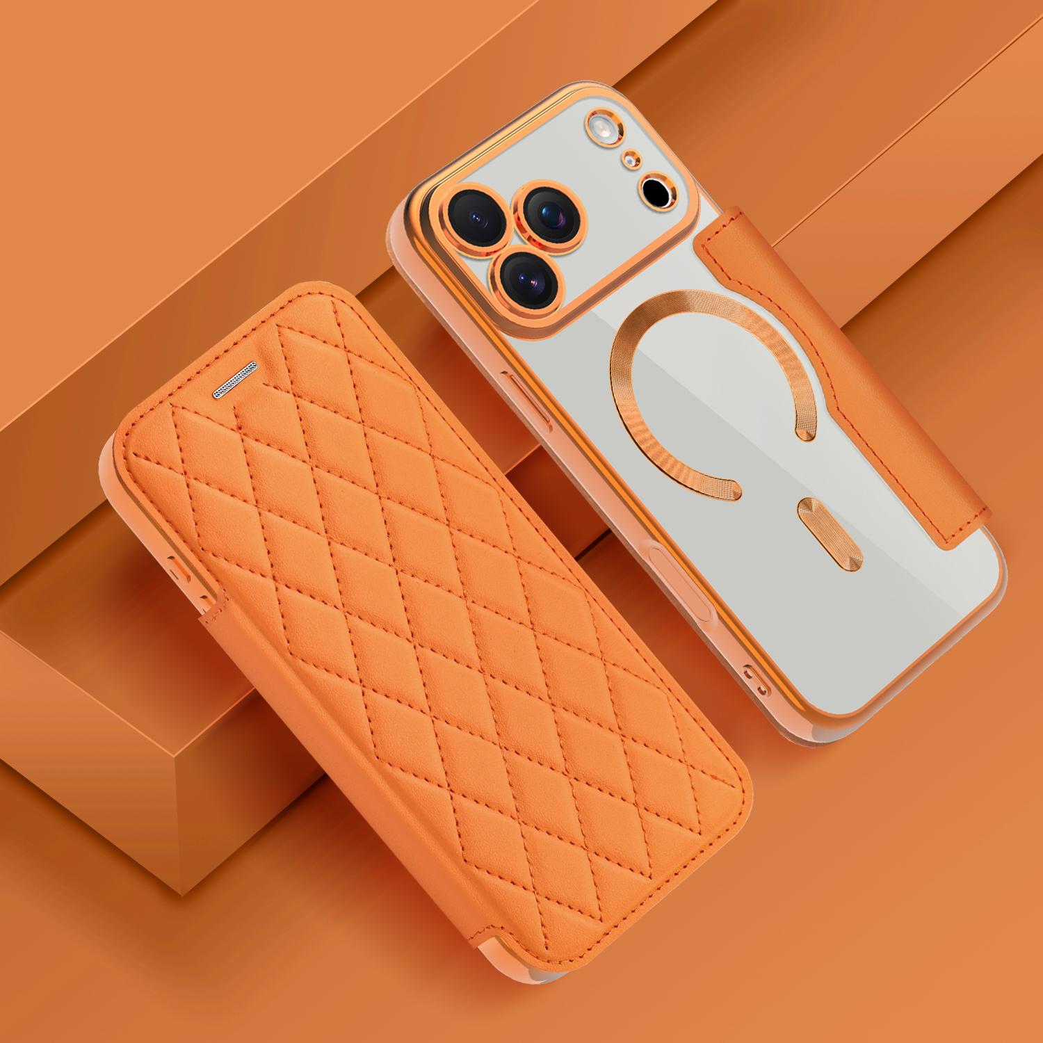 Magnetische Brieftasche Leder Handyhülle für iPhone 17 Air 17Pro Max 15 Pro Max 16 Plus 13 12 11 Kabelloses Laden Klapphülle Magsafe Kartenhalter iPhone 17 Pro Max orange