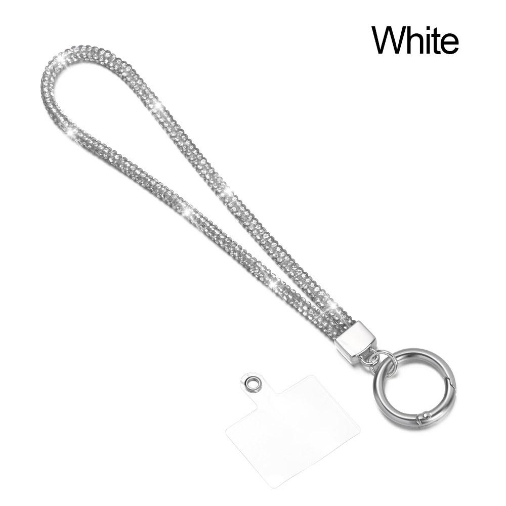 Glitzer Strass Handy Lanyard Handy Diamant Kristall Handgelenkbänder Schlüsselanhänger Hängend Anti-Verlust Seil Handy Zubehör weiß