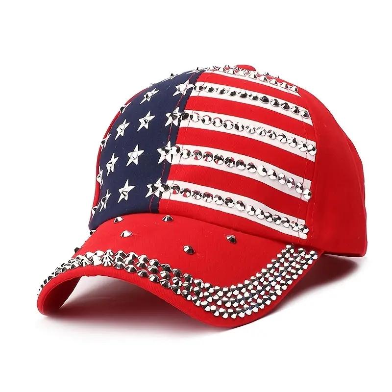 Amerikanische Flagge Baseballkappe Glitzer Nieten Flagge Denim Hip Hop Hut Outdoor Casual Stil Mann Unisex Hut für Frauen Mädchen Adjustable rot