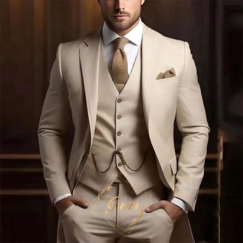 Hochwertiges dreiteiliges Herrenanzug-Set für Bankette und Hochzeiten 6XL beige