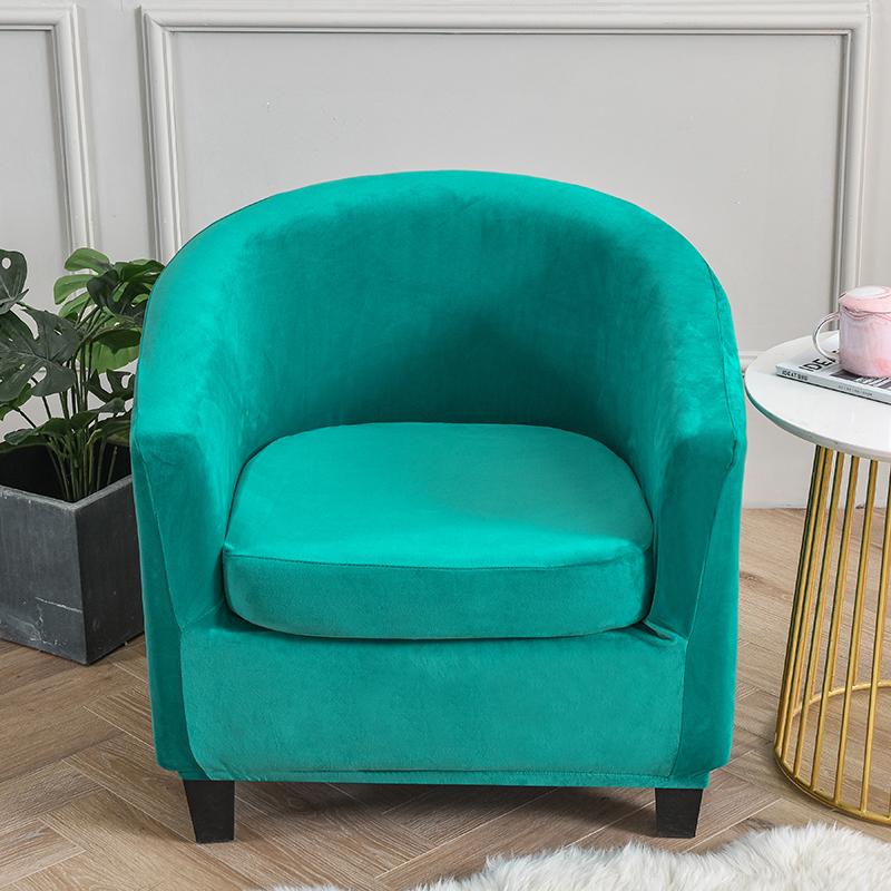 Samt-Stuhlhussen für Club-Sessel, Stretch-Sofa-Schonbezug, abnehmbarer Couchbezug für Wanne, Bartheke, Wohnzimmer, 2 Stück/Set grün