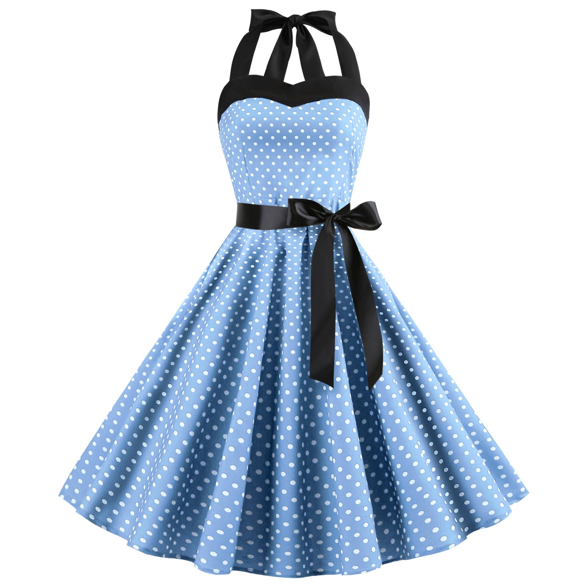 Mode Polka Dot Tube Top Kleid Retro Damen süßer Rock Kleid für Damen M hellblaue