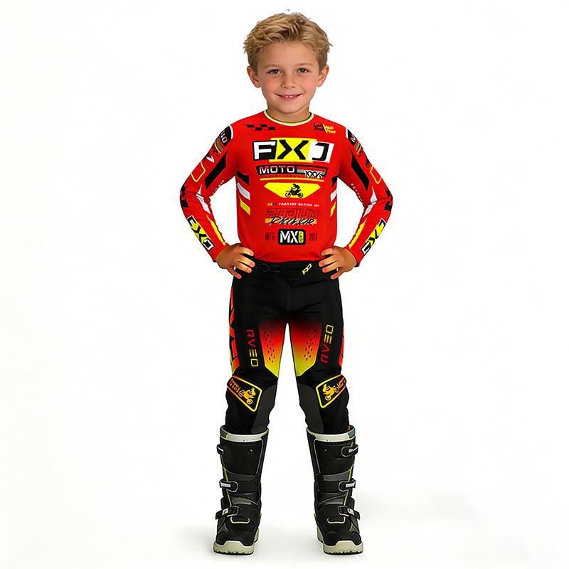 Motocross Kinder Set Motorrad Trikot und Hose Kinderkleidung großer Junge Mädchen Jugend MX Ausrüstungsset Rennanzug YXXL-28 (37-47KG) schwarz