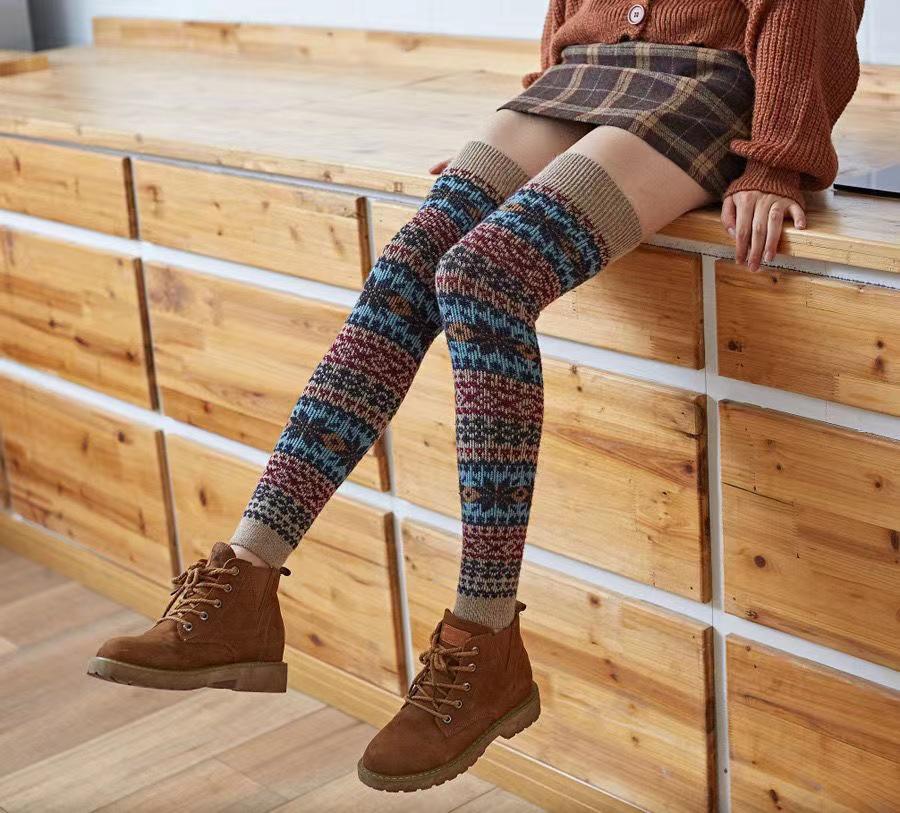 Damen Kniehohe Kaninchenwoll-High-Top-Socken für Herbst/Winter - Japanische Leggings für Square Dance und Outdoor-Bekleidung One Size apricot