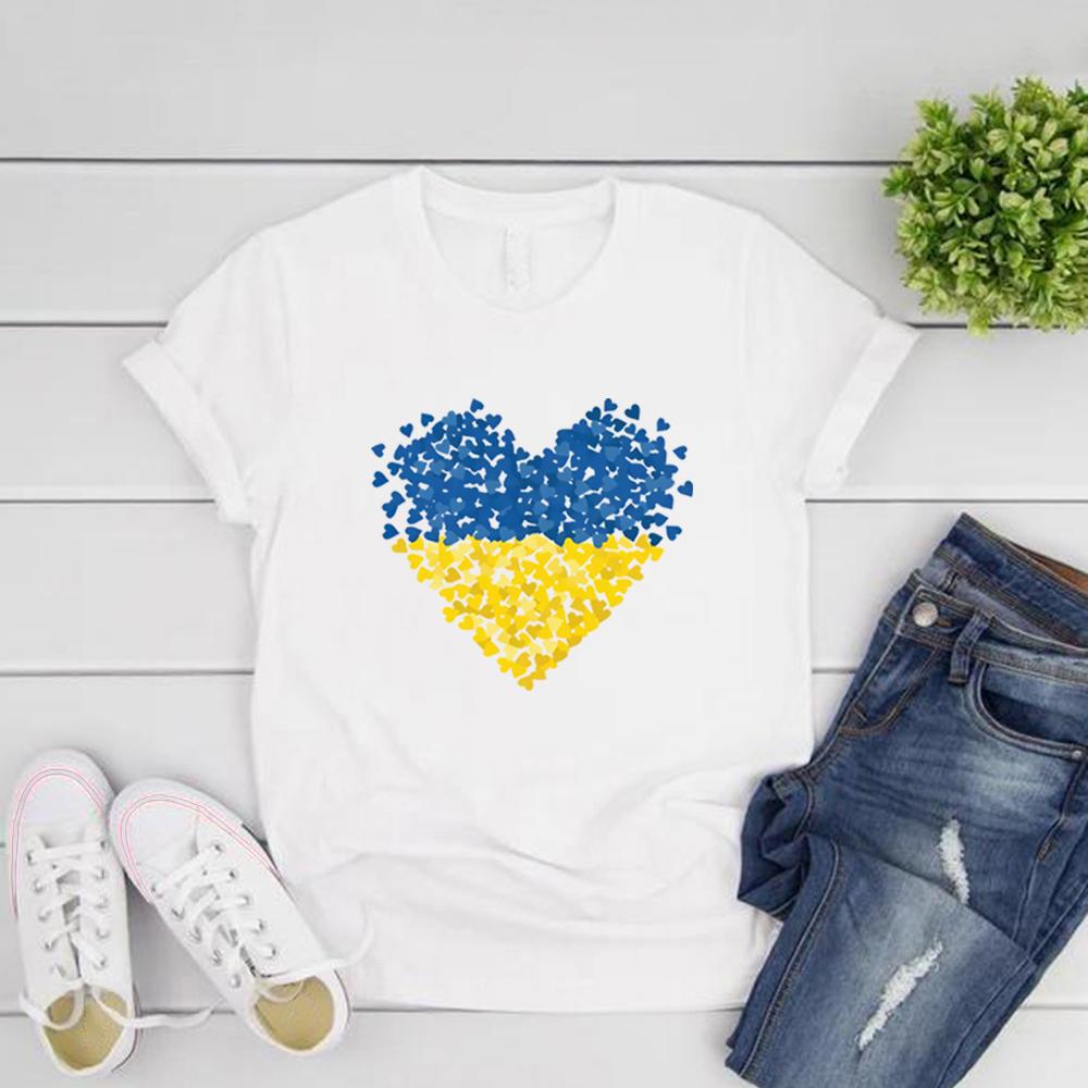 Ukraine Flagge T-shirt Ukraine Herz Grafik T Shirts frauen Kurzarm Oansatz T-shirts Liebe und Frieden T-Shirts Frauen Kleidung M weiß