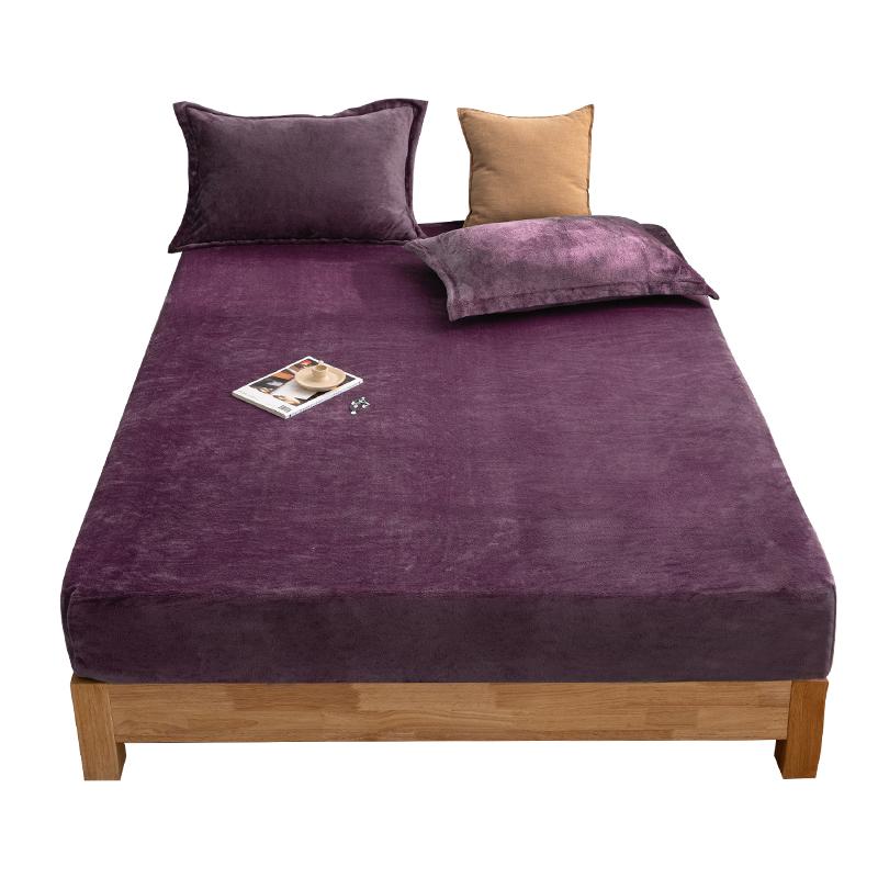 Flanell-Bettlaken, einfarbig, samtig, Spannbettlaken, für den Winter, warm, gemütlich, Fleece, Matratzenbezug für Einzelbett, Queensize-Bett, Kingsize-Bett, Polsterschutz 120*200cm violett