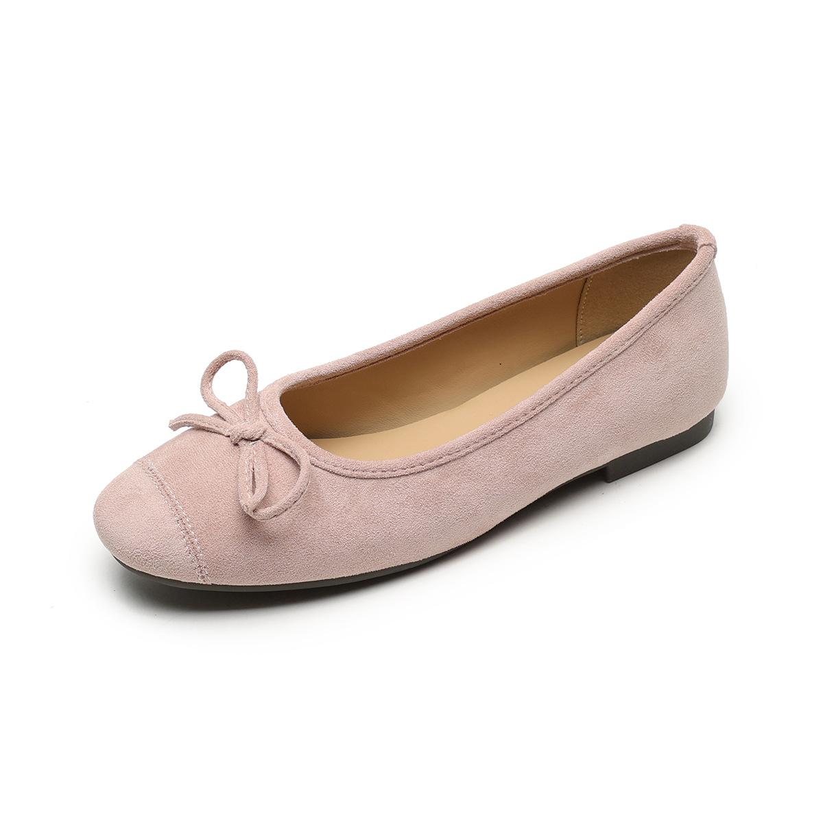 Mode Damen Schuhe 2025 Neue Mode Bequeme Weiche Sohle Freizeitschuhe Damen Schleife Ballerinas Flache Schuhe Flacher Ausschnitt Runde Zehen Loafer 41 rosa