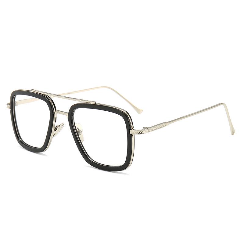 Guter Tony Stark Stil Herren Unisex Oculos Quadratische Sonnenbrille Sonnenbrille Eisen Brille Damen Retro black