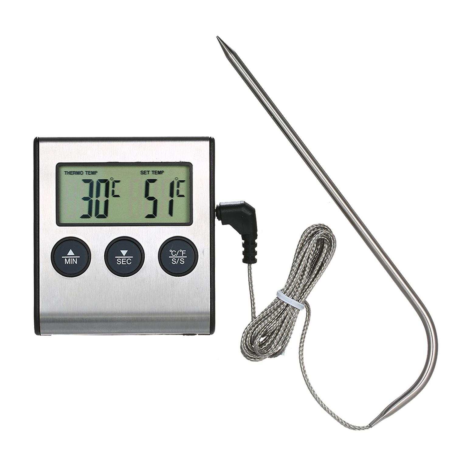 BBQ-Grill-Thermometer, Lebensmittel-Thermometer, 0–250 °C, Lebensmittel-Kochthermometer silber/schwarz