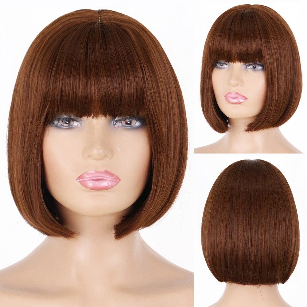 MERISIHAIR Damen-Perücke, kurz, gerade, Bob-Perücke mit Pony, synthetisches Haarteil, Schwarz, Braun, Grau, Cosplay-Perücken für Party, Alltag, schulterlang 12inches
