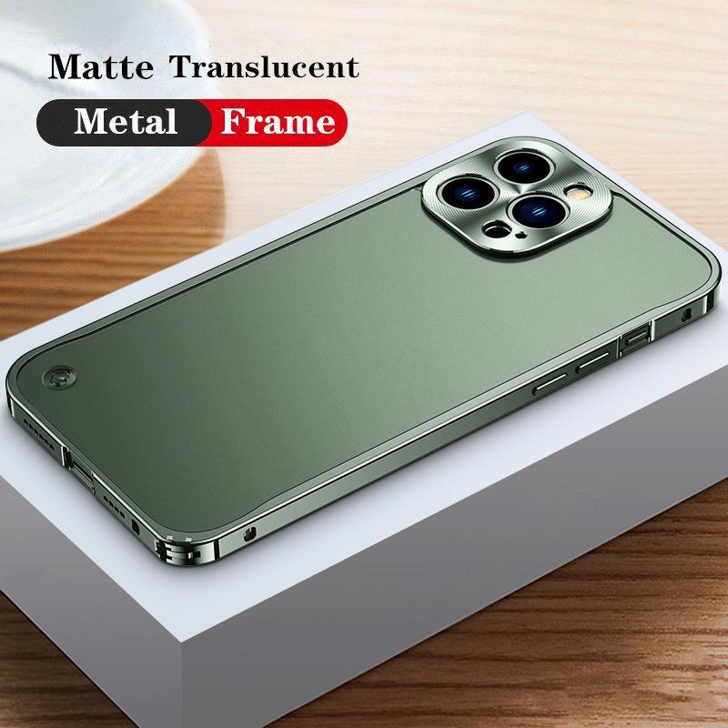 Luxuriöse Metallrahmen-Objektivschutzhülle für iPhone 16 15 14 13 12 11 Pro Max Aluminium-Telefonhülle für iPhone 16 Plus Matte Rückseite For iPhone 15 Plus grün