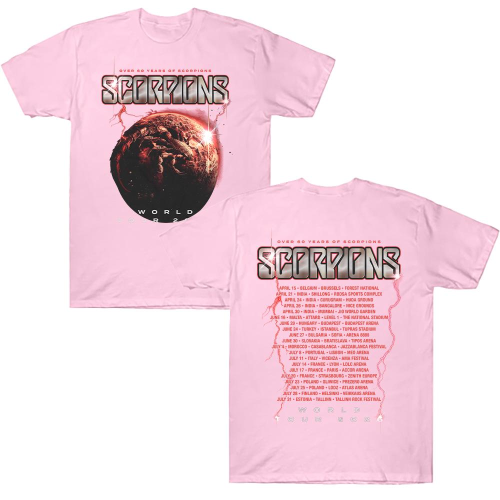 Scorpions Coming Home Tour 2026 T-Shirts Metal Scorpions Baumwoll-T-Shirts Kurzarm Hard Rock Band T-Shirts Rundhals Kleidung Anime T-Shirt L rosa