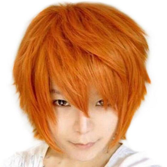 Kurze Perücke für Herren, Cosplay, Party, Kostüm, volle Perücke, gerade Perücken, Geschenk orange