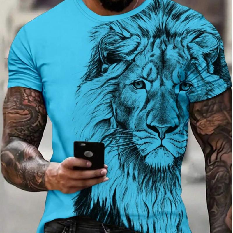 Neues Sommer-T-Shirt für Herrenmode mit Tier-Löwen-Aufdruck für Herren L cyanblau