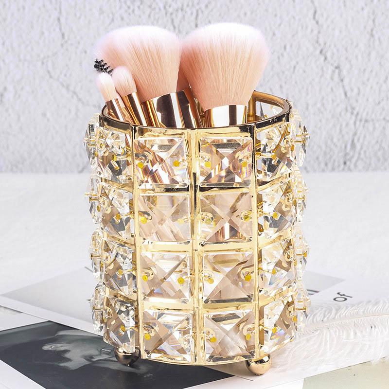 Europa Metall Make-Up Pinsel Lagerung Rohr Augenbraue Bleistift Make-Up Organizer Perle Kristall Schmuck Lagerung Box gold