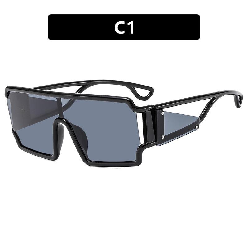 Übergroße, ausgehöhlte, quadratische Sonnenbrille, modische einteilige Brillengläser für Herren, stilvoller UV-Schutz, Sport-Sonnenbrille schwarz