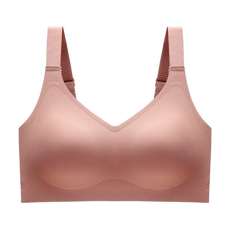 Damen Nahtloser Übergrößen-BH Kabellos Bequemes Büstenhemd Weiche Dünne Körbchen-BHs Einfarbiges Unterwäsche Sexy Damen-Dessous L rosa
