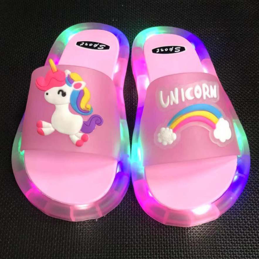 Mädchen Hausschuhe Kinder Einhorn LED Kinder Hausschuhe Baby Sandalen Kinder Schuhe für Mädchen Jungen Leuchtende Schuhe Kleinkind 26/27#