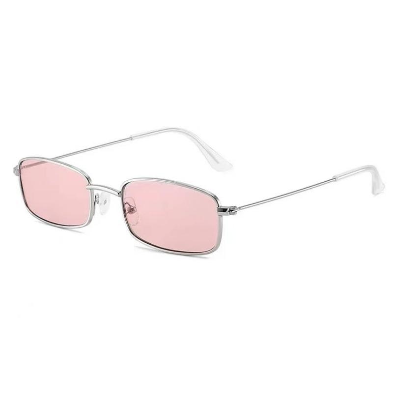 Sonnenbrillen für Damen und Herren, Vintage, rechteckig, klassisch, kleine Sonnenbrille aus Metall, Damenmode, Sommer, Outdoor, Autofahren, Urlaub rosa silber