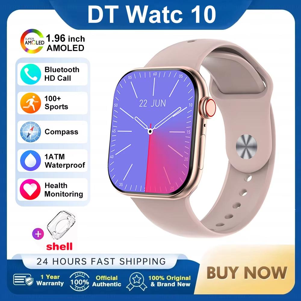 2026 Neue DT Watch 10 Smartwatch für Herren und Damen 3D-Menü 16 GB Großer Speicher TWS Kopfhörer Videowiedergabe NFC Smartwatch für Apple silicone belt rosa
