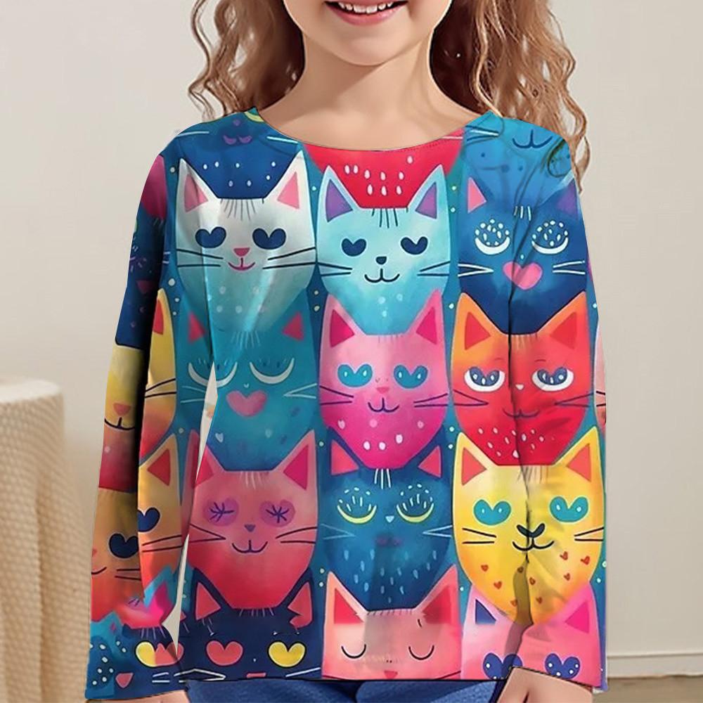 Kinderbekleidung für Mädchen Cartoon T-Shirts für Kinder 2023 Herbst Langarm Teenager 10 Jahre alt Mode Tops Katzen T-Shirt 140 blue