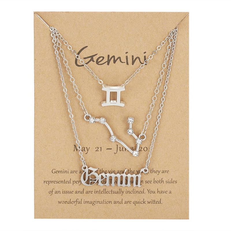 3 Teile/satz Karton Stern Sternzeichen Anhänger 12 Konstellation Charme Gold Silber Halskette Widder Krebs Löwe Skorpion Halskette Schmuck Geschenke Silver/Gemini silber