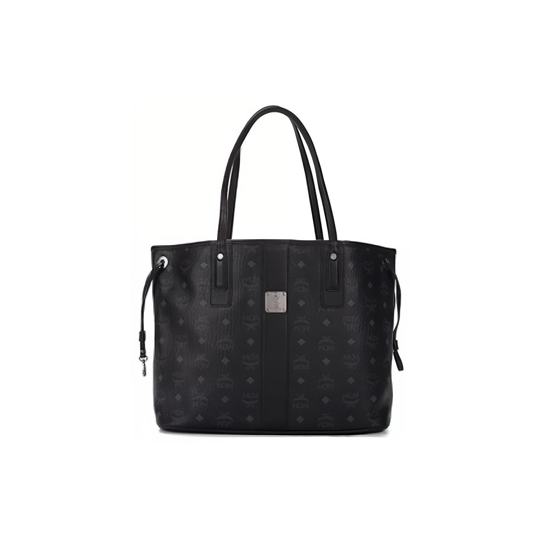 MCM Liz Monogram Beidseitig Große Kapazität Beschichtetes Canvas Und Leder Tragetasche Einkaufstasche Damen-Tragetasche Schwarz MWPCSVI02BK001 Basic Set (Bag+Dust Bag)