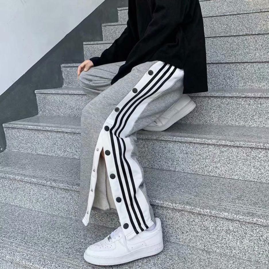Damen-Jogginghose, Jogginghose, weites Bein, lockere Streifen, lässige Hose mit hoher Taille, Streetwear-Hose XL grau