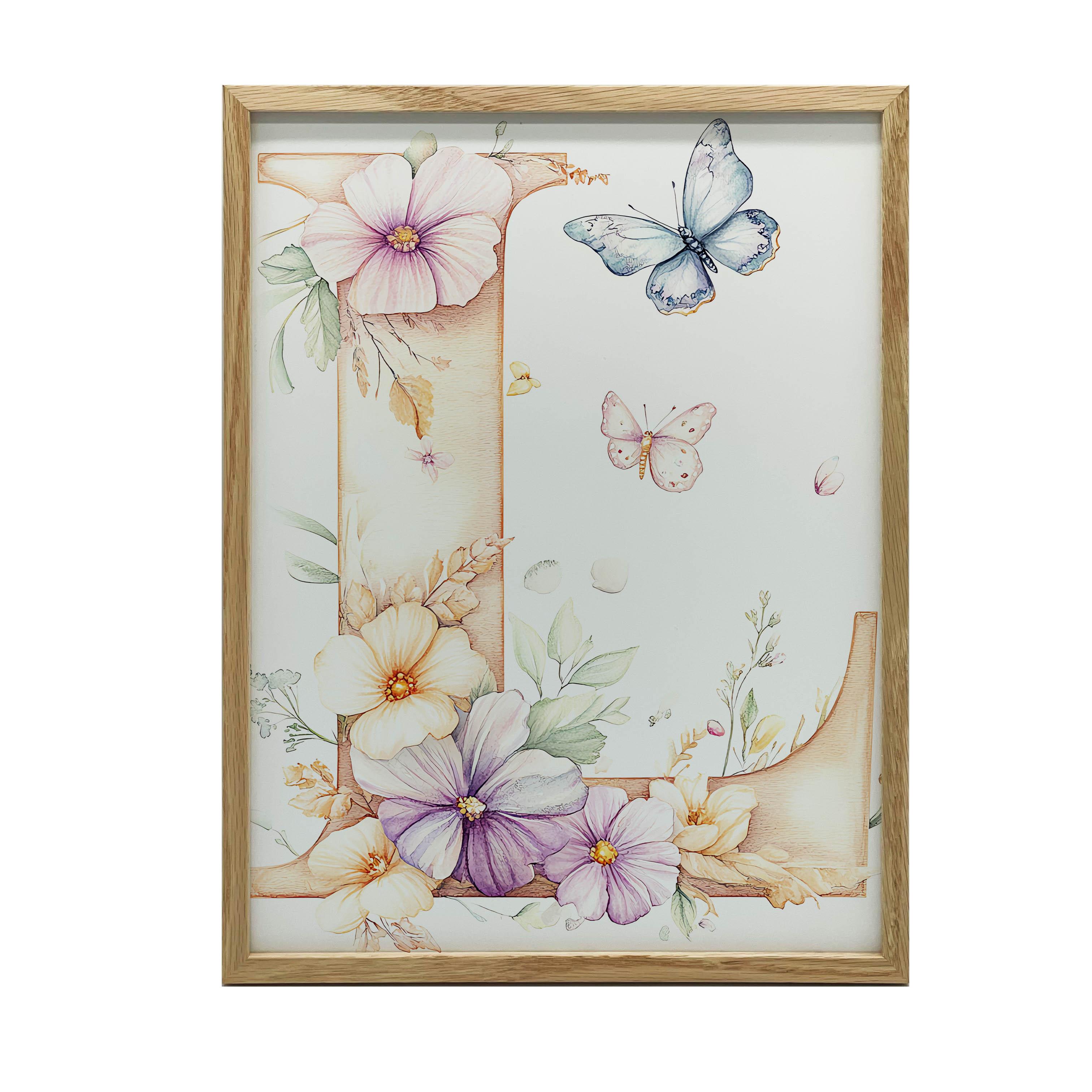 Poster  L  in Blumen und Schmetterlingen Poster  L  in Blumen und Schmetterlingen, 50X70 cm, ohne Rahmen, Premium-Leinwand auf Keilrahmen 54
