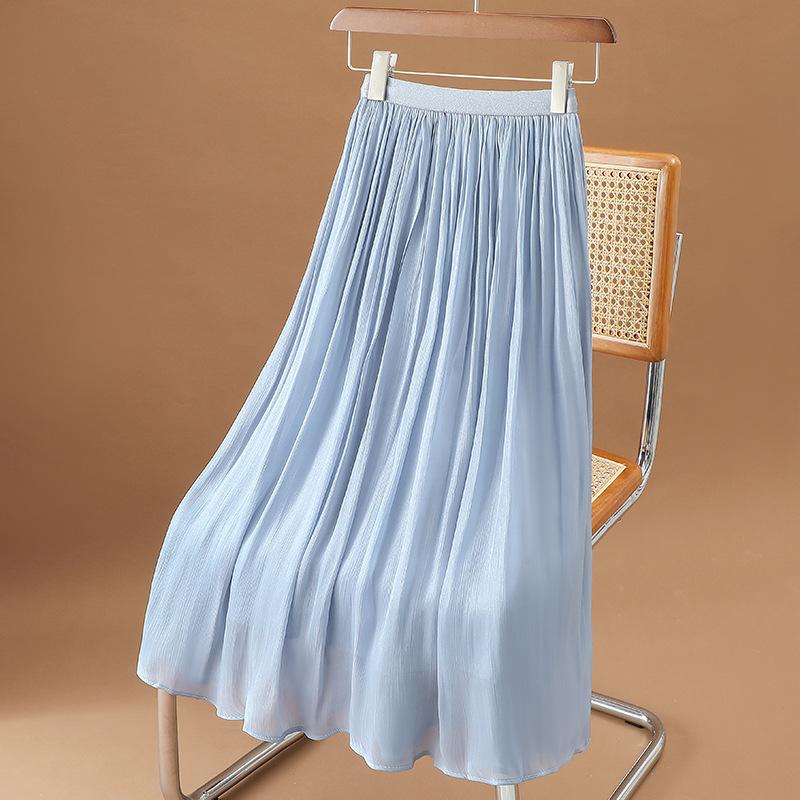 Damen Sommer Mode Streamer Chiffon Rock Milch Perlmutt Rock Temperament Plissee Rock XS hellblaue