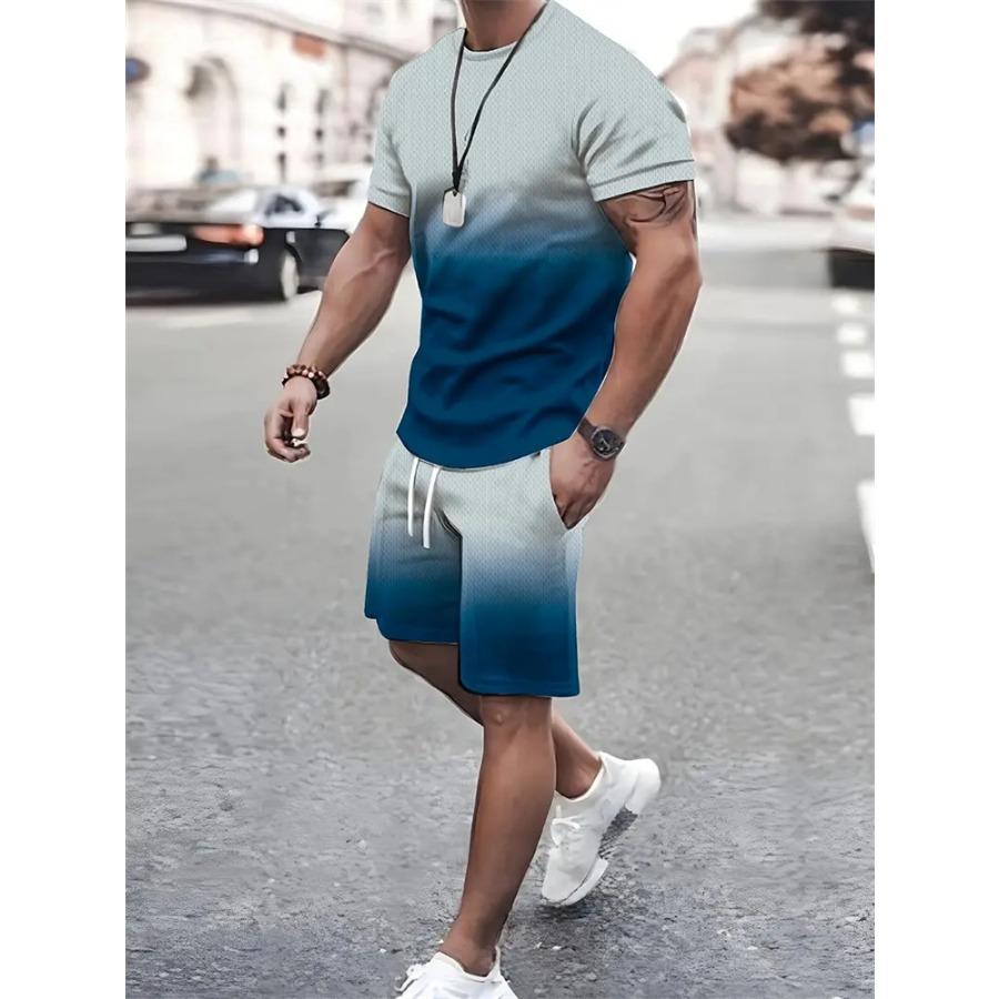 Herren T-Shirt Shorts Set Mode Herren Kreuz Bedruckt Kurzarm Zweiteilig Übergroßer Outdoor Strandsport Herrenanzug Übergröße XXXL