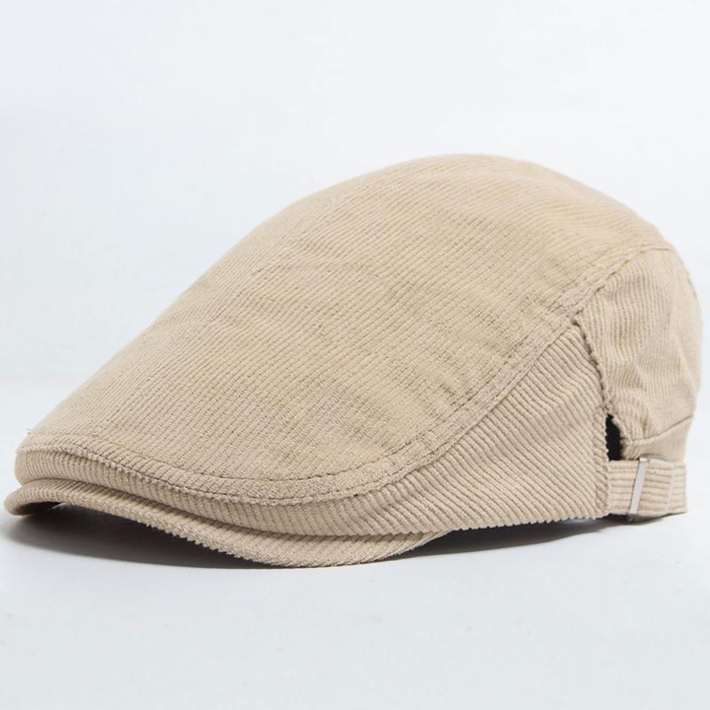 Herrenmode Cord Baskenmütze Frühling Herbst Dicke Warme Damen Flache Mütze Vintage Casual Zeitungsjungenmütze Unisex Mode Vorne Hinten Tragen beige