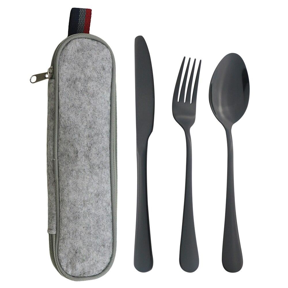 4 Teile/satz Tragbare Edelstahl Geschirr Picknick Camping Geschirr Set Löffel Gabel Messer Set Reise Besteck Geschirr Mit Tasche schwarz