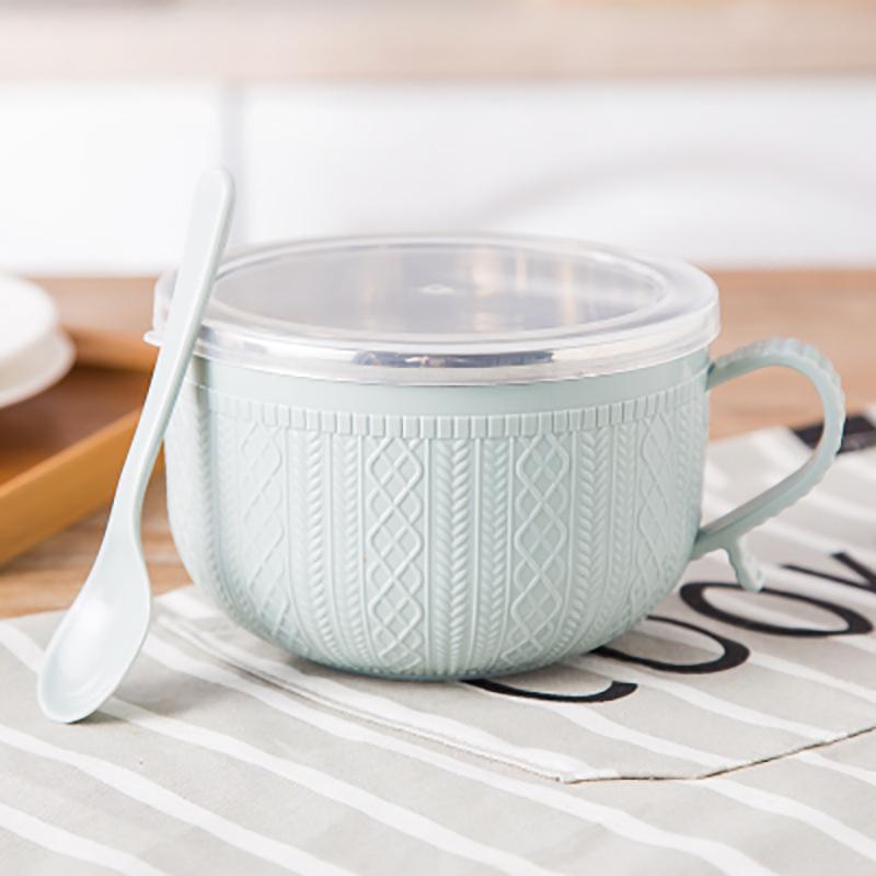 Nudelschüssel mit Deckel, Nudeln, Reis, Suppe, Cartoon, doppelt isolierte Schüssel, Küchenutensilien blau