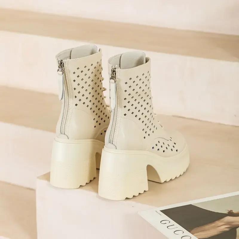 Echte Damen Sommerstiefel Mode High Heels Stiefeletten für Damen Schuhe Damen Einfarbig Damen Sommer Stiefeletten Schuhe 38