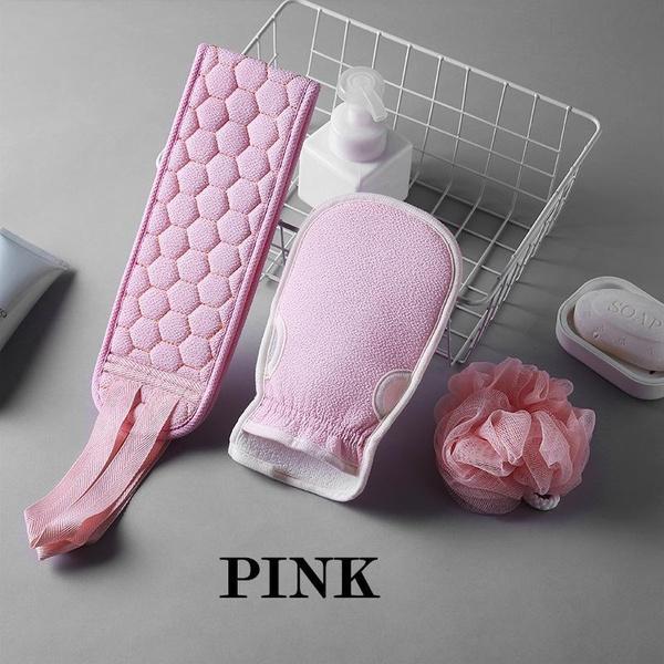 3-tlg. 1-Set/6-tlg. 2-Set Rückenschrubber-Peelinghandschuhe und Luffa-Badeschwamm-Set für Männer und Frauen Körperschrubber-Schrubber kann tief 1Set ( 3pcs ) rosa