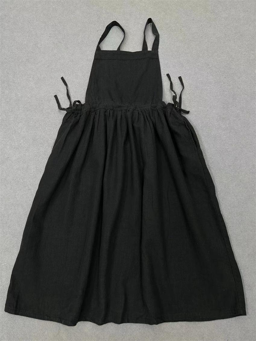 Johnature Japanische Mori Damen Träger Retro Tunnelzug Taille Kleider Französische Lange Träger Ärmellose Kleider One Size schwarz