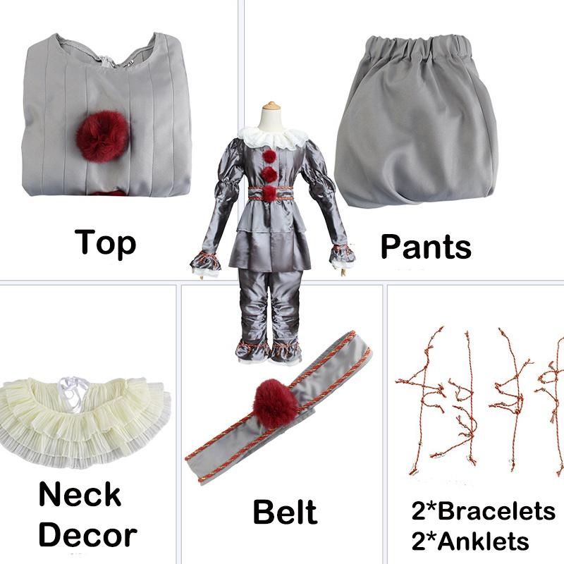 Authentisches Pennywise Cosplay Kostüm für Kinder Stephen Kings Es Clown Anzug für Halloween Party 160 silber