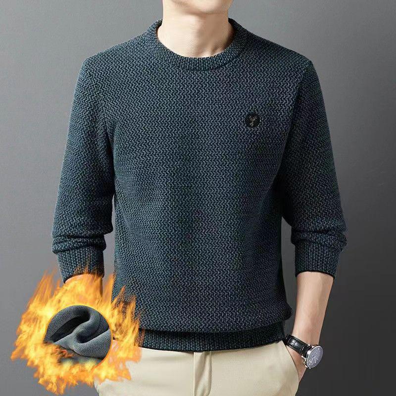 Männer Dicke Warme Pullover Herbst Winter Rundhals Casual Pullover Pullover Tops Solide Plüsch Verdickt Pullover Männer Kleidung 3XL grün
