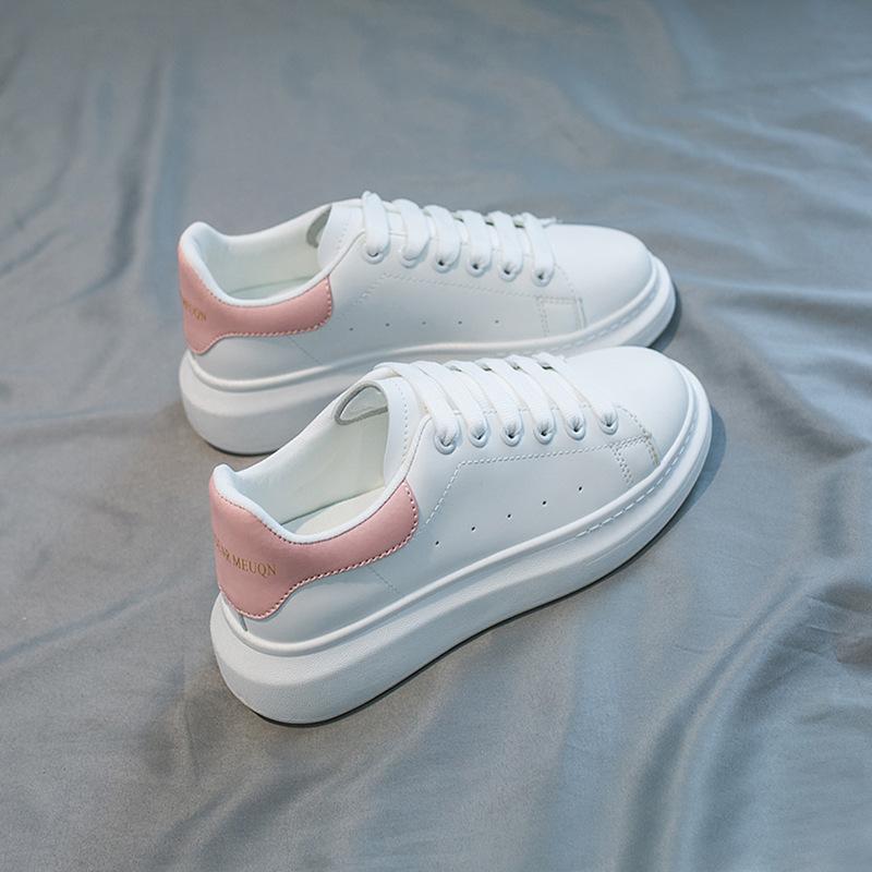 McQueen weiße Schuhe Damen neu Herbst vielseitig Mikrofaser atmungsaktiv dicke Sohle erhöhend McQueen Muffin Damen Schuhe 37 rosa