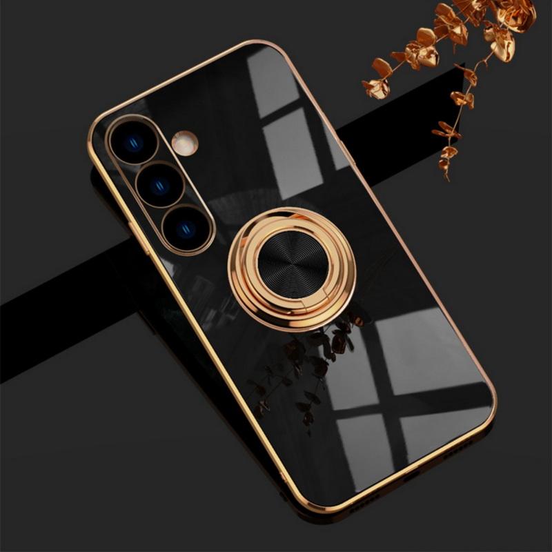 Luxuriöse, glänzende, schlanke TPU-Softphone-Hülle für Samsung S25 S24 FE S23 Ultra S22 S21 A55 A15 A54 A35 A34, Ringhalter, Ständer, stoßfeste Stoßstangenabdeckung Samsung S21 schwarz