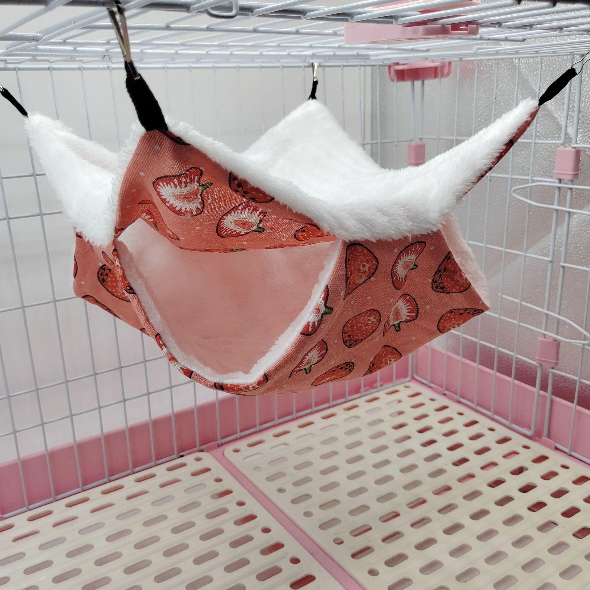Haustierbedarf, Frettchen, Ratte, doppellagig, warmer Haustier-Schlafsack, Hamsterkäfig, Haustier-Hängematte, Eichhörnchenbetten 34x34cm-Strawberry