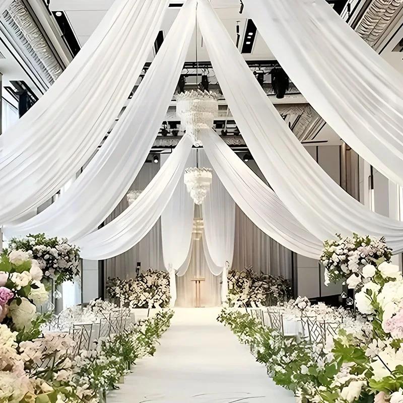 1 Panels Hochzeitskleid Deckenvorhänge Dach Baldachin Dekor Drapieren Stoff Chiffon Vorhang für Party Zeremonie Bühne Hotel Dekoration W150XH1000CM