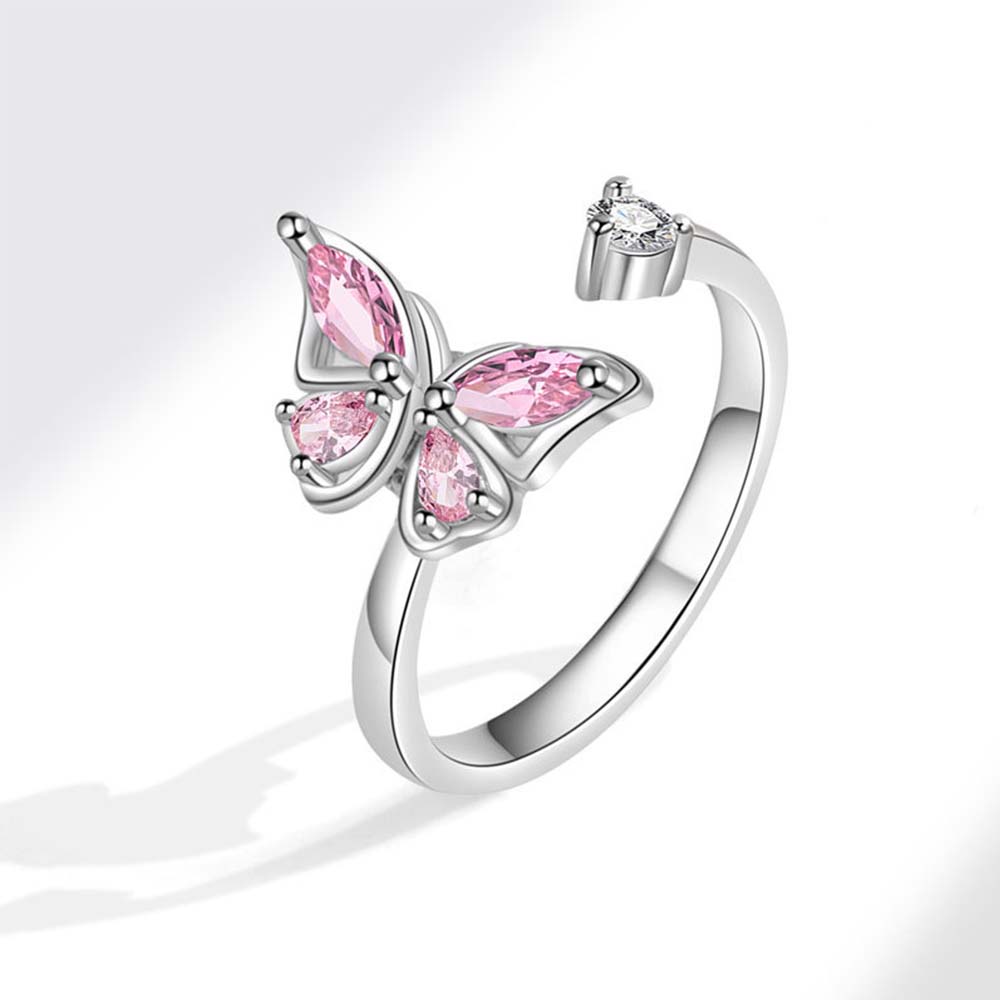 Süßer Schmetterling Tier Fidget Spinner Ring Für Frauen Funkelnde Strasssteine Anti-Stress Angstlinderung Drehbarer Ring Anillos resizable gray