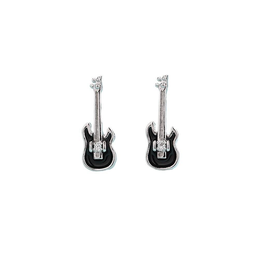 S925 versilberte Ohrringe Rockband Gitarrennotenform Ohrringe schlaffrei personalisiert schwarz Geigenohrringe gray