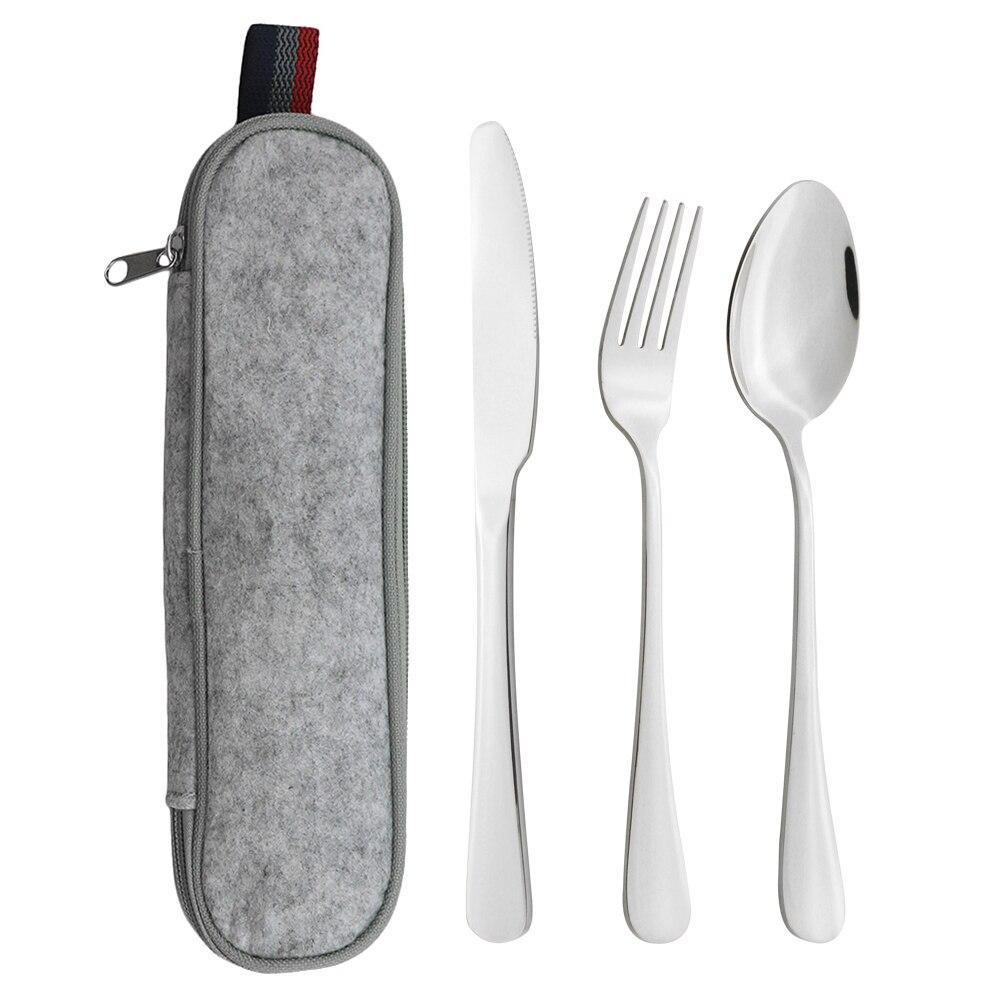 4 Teile/satz Tragbare Edelstahl Geschirr Picknick Camping Geschirr Set Löffel Gabel Messer Set Reise Besteck Geschirr Mit Tasche silber