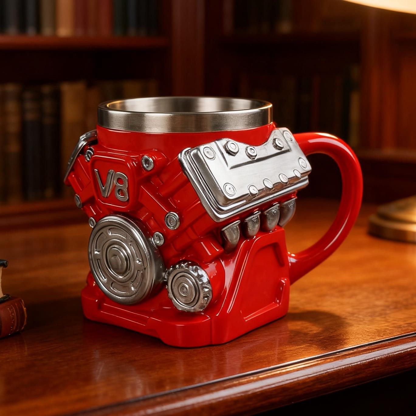 Motor V8 Tasse V6 Kreative Tasse Harzhandwerk Fortgeschrittener Sinn Nische Mechanischer Motor Ornament