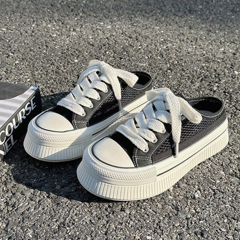 Alleskönner Canvas Schuhe Slipper Halbschuhe Board Schuhe Weiße Schuhe Damen Sommer Damen Atmungsaktive Mesh Schuhe Schuhe zum Rock 40 schwarz