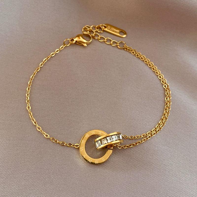 Titan-Armband, farbecht, Roségold, römische Ziffer, Doppelring-Armband, personalisiertes Armband gold